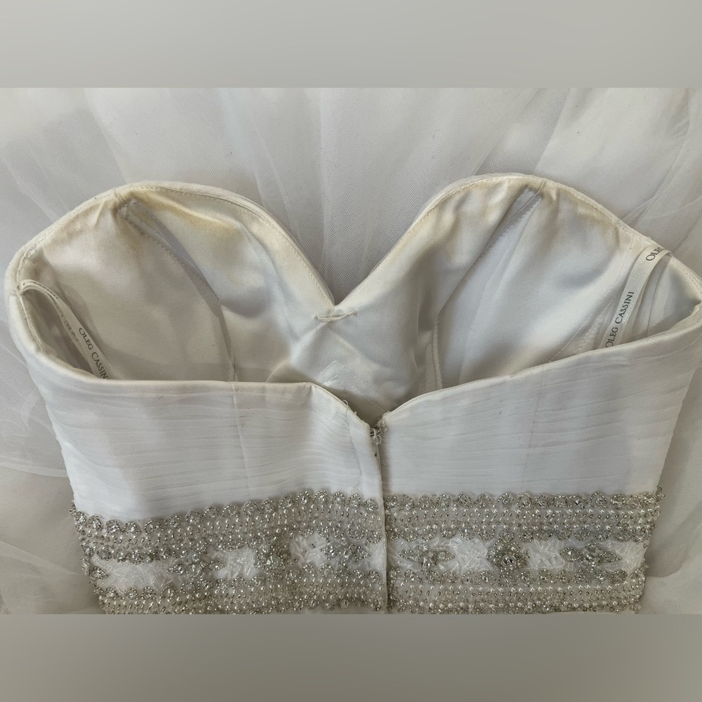 Oleg Cassini Strapless Wedding Dress with Beading A-line - Picture 9 of 14